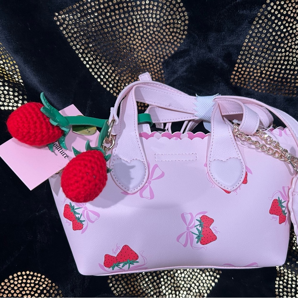 Juicy Couture Pink Strawberry Print Tote with Red Strawberry Charm